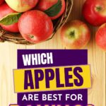 The text reads "Which apples are best for baking?" in bold yellow and purple fonts.