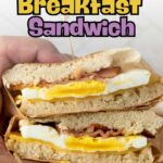 Text reads "Quick & Easy Breakfast Sandwich" and "quickpreprecipes.com" above and below.
