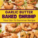 Close-up of baked shrimp garnished with parsley and lemon wedges from quickpreprecipe.com.